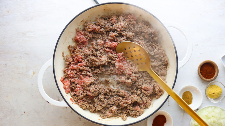 white pot with ground beef