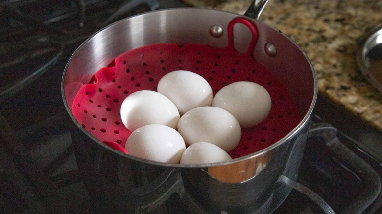 eggs on steamer basket