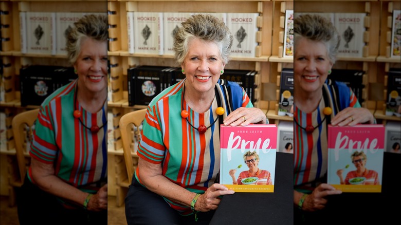 Prue Leith with her cookbook