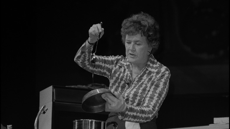 Julia Child cooking onstage