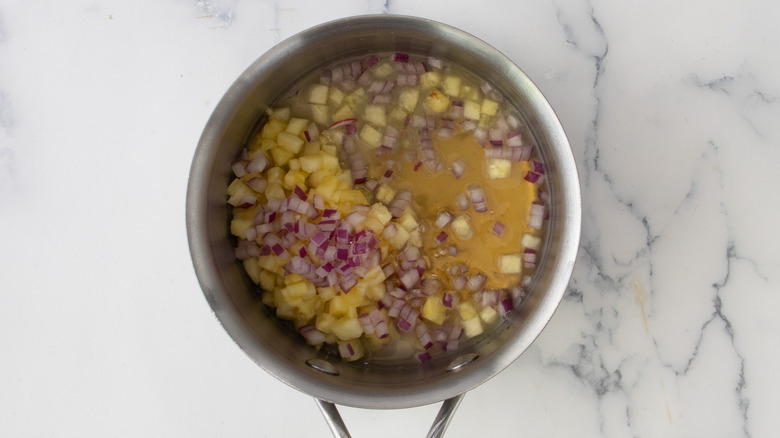 pineapple onion in saucepan