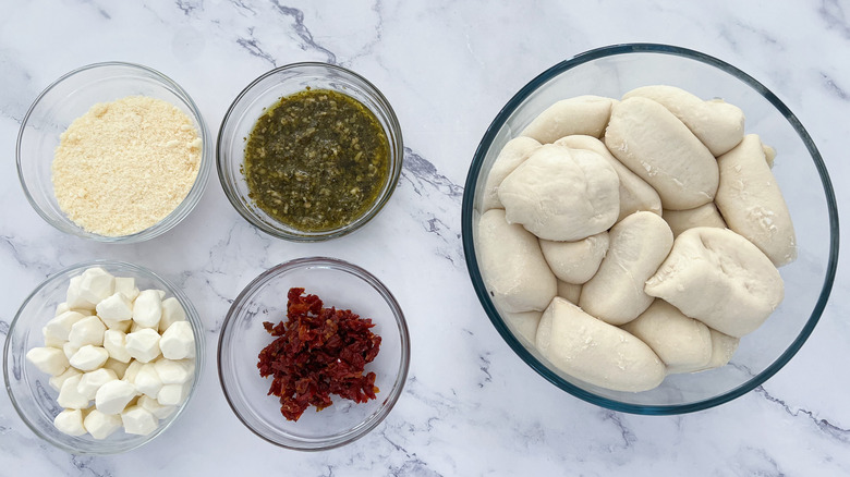 bread ingredients in bowls