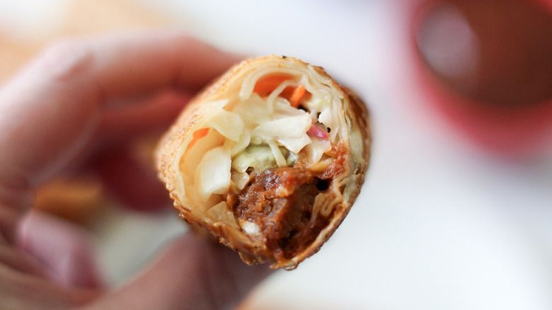 cross-section of a pulled pork egg roll