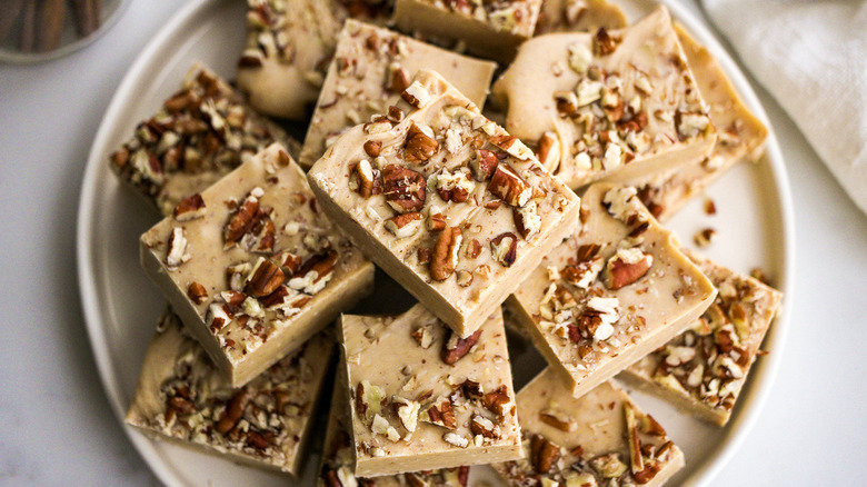 pecan fudge on white plate