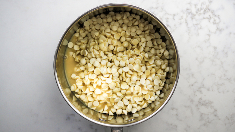 white chocolate chips in bowl