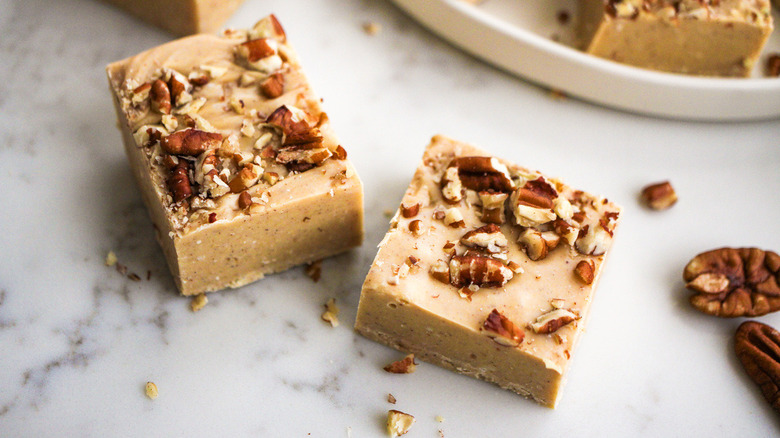 two pieces of pecan fudge