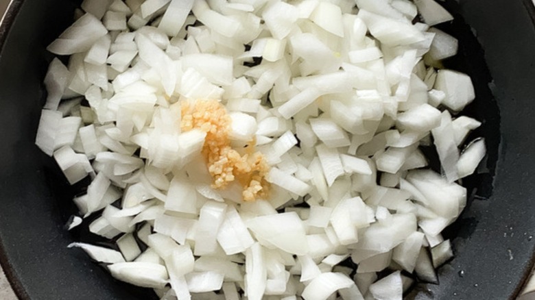 chopped onions and minced garlic