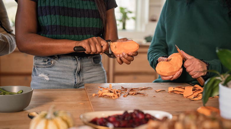 preparing sweet potato 