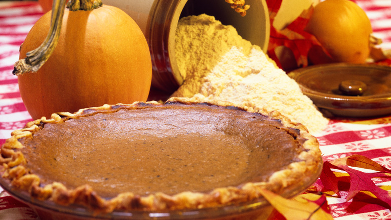 Pumpkin pie on fall table 