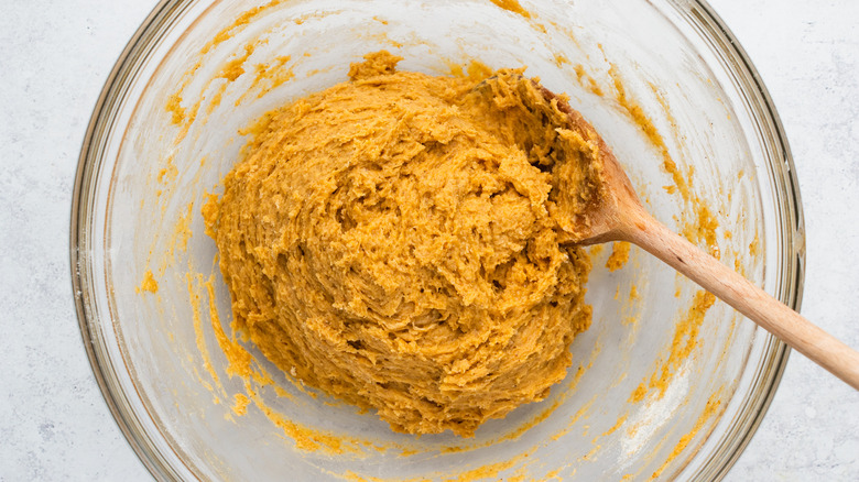 pumpkin scone dough in bowl