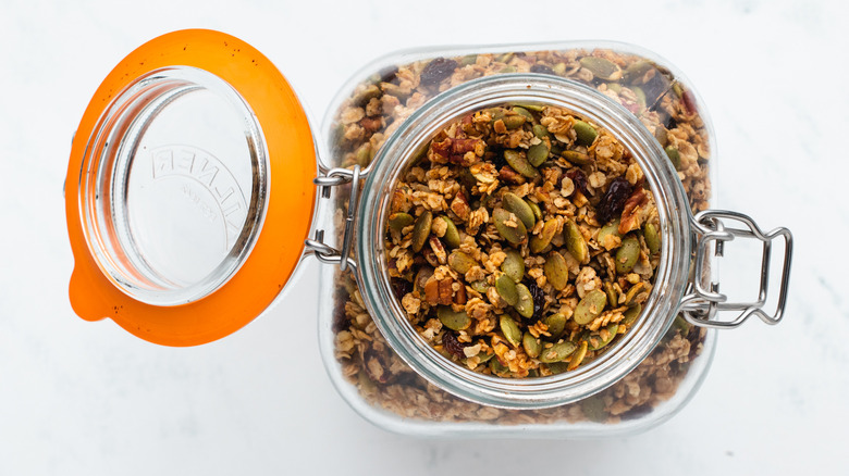 Granola in glass jar