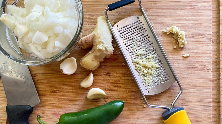 grated ginger, jalapeno, and garlic