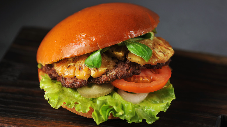 Hawaiian burger with grilled pineapple