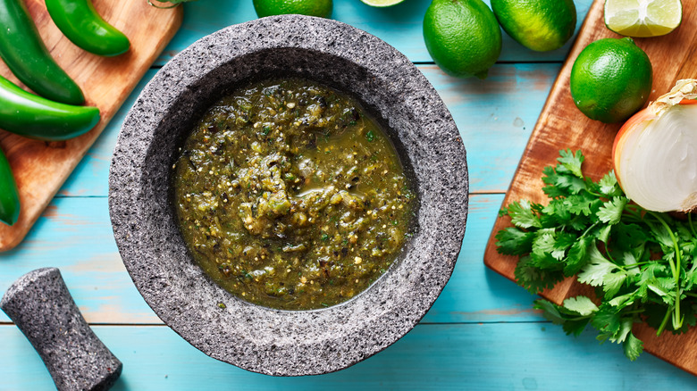 molcajete with green salsa