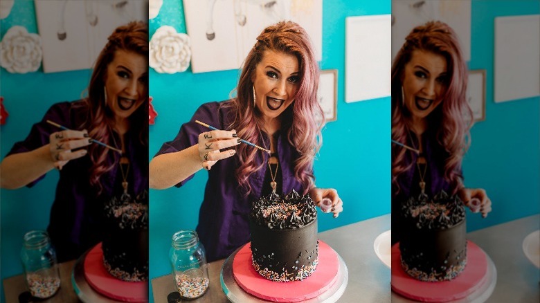 Natalie decorating a cake