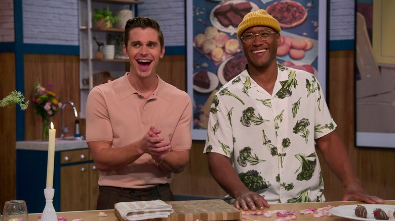 Antoni Porowski laughing on the set of Easy-Bake Battle