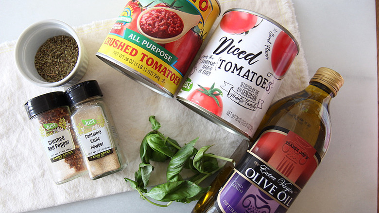 marinara sauce ingredients on white cloth