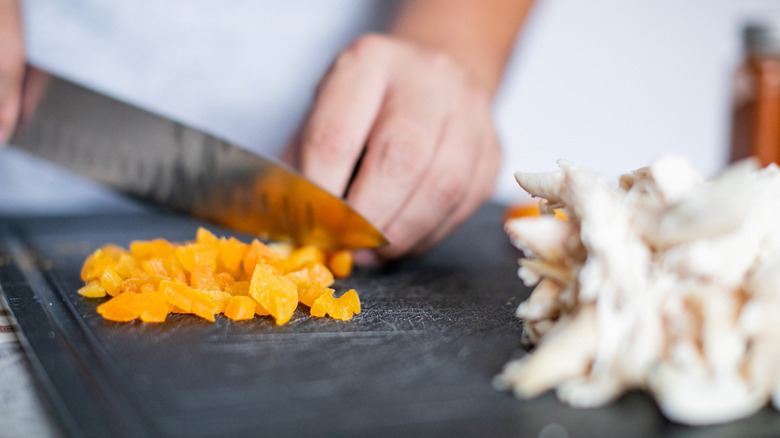 Chopping dried apricots 