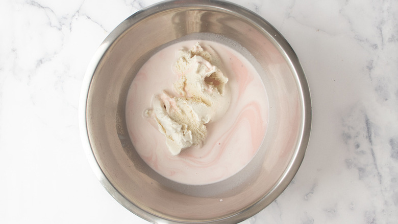 ice cream and milk in a bowl