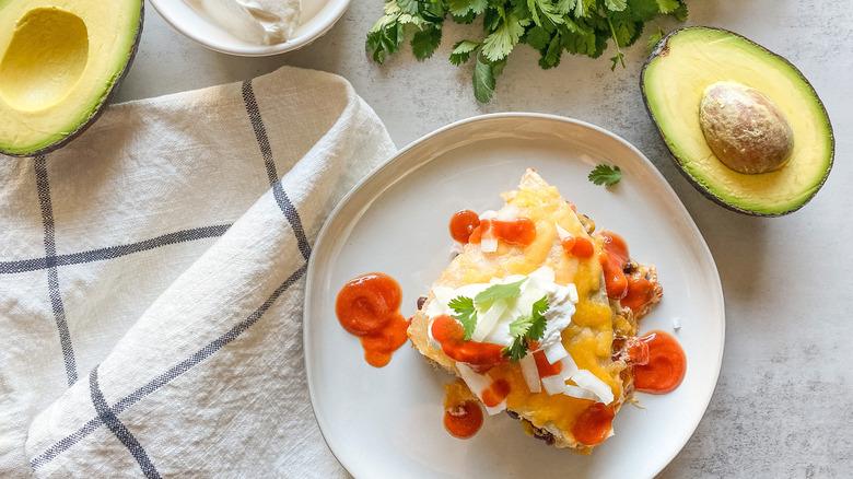 Chicken Quesadilla Casserole in dish 