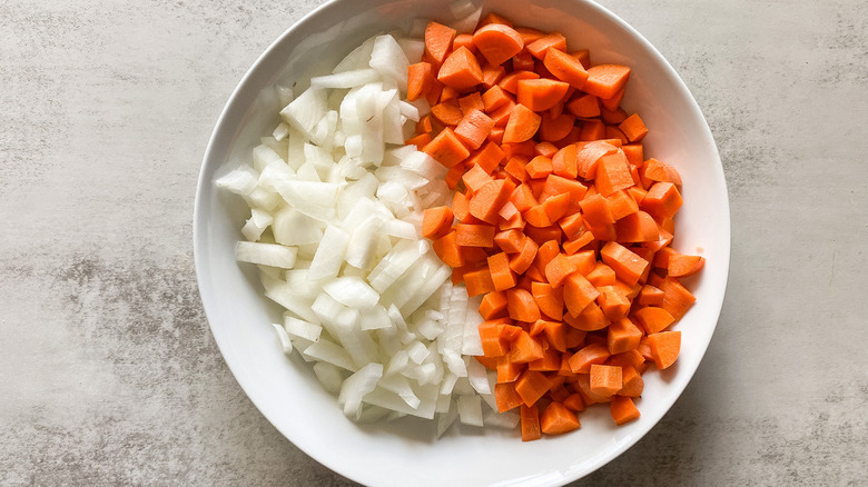 chopped onions and carrots