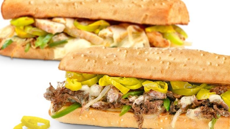 Steak and Chicken Philly cheesesteaks from Quiznos.