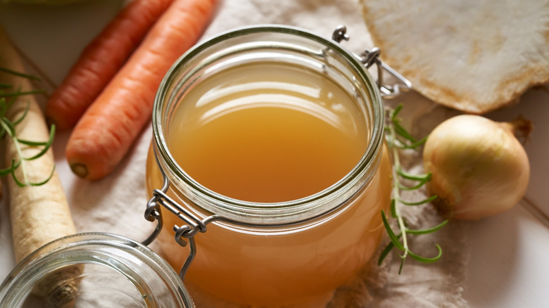 stock or broth in jar 