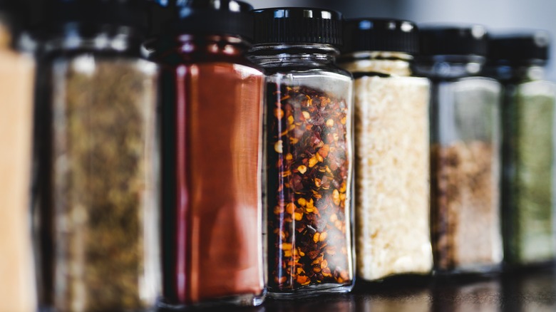 Spice jars in a row