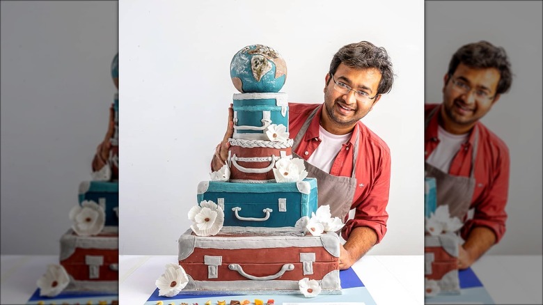 Rahul with Earth-shaped cake