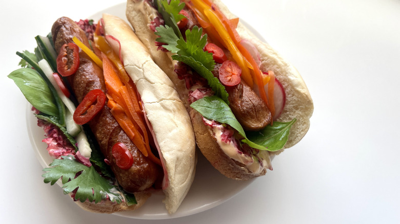 hot dogs with vegetables