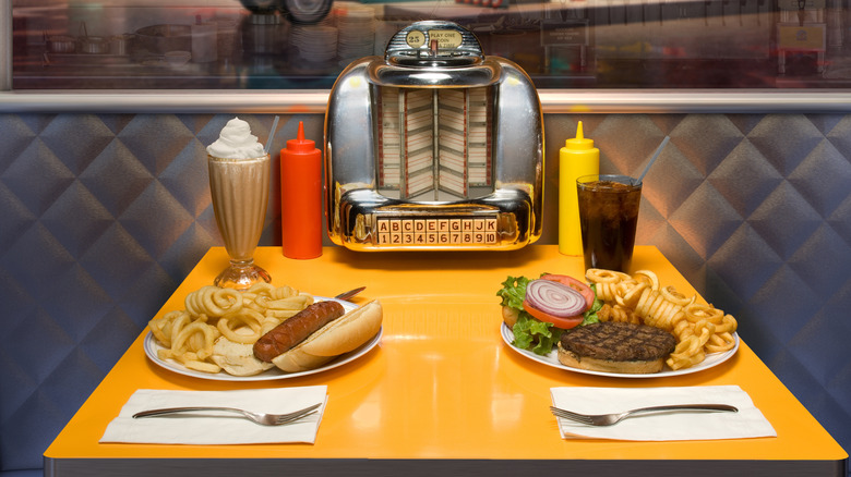 Diner meals on orange table