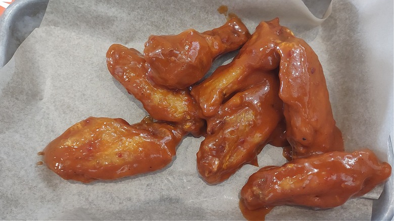 Tray glazed hot chicken wings