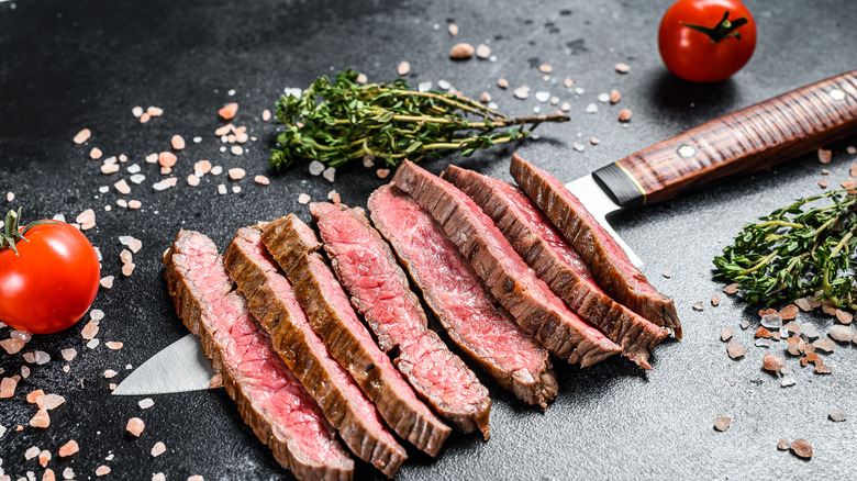 Flat iron steak with knife