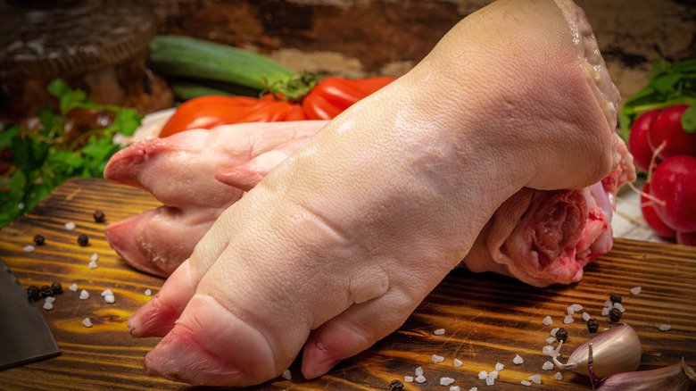 Fresh trotters on cutting board