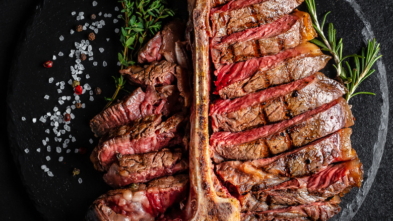 Porterhouse steak sliced at bone