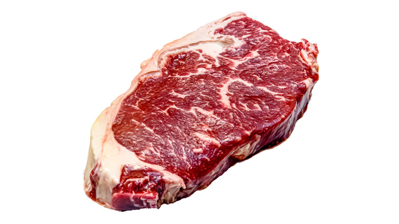 raw NY strip steak