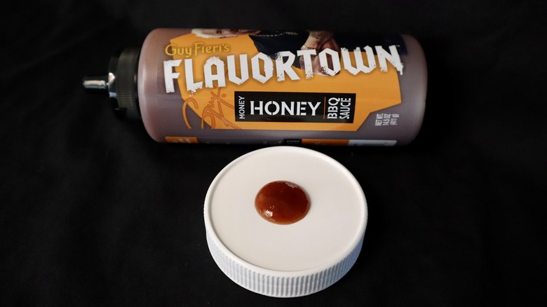 Flavortown Money Honey barbecue sauce bottle with sample