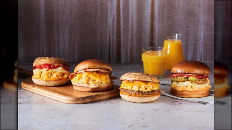 Hatch House breakfast sandwiches on table with orange juice