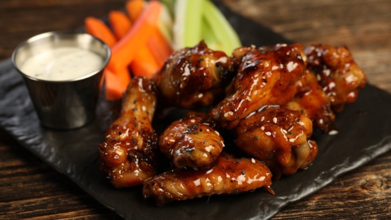 Teriyaki wings on a plate from Wild Wild Wings