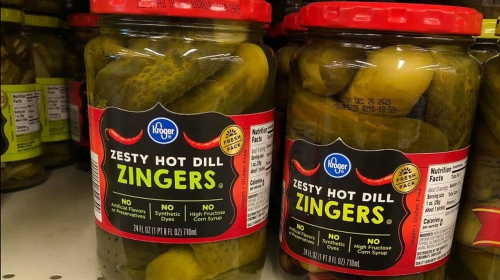 Jars of Kroger Zesty Hot Dill Pickle Zinger