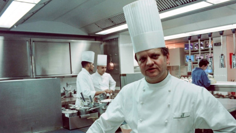 Joël Robuchon wearing a toque