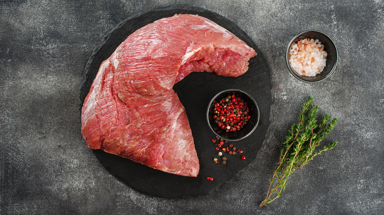 Raw tri-tip on slate