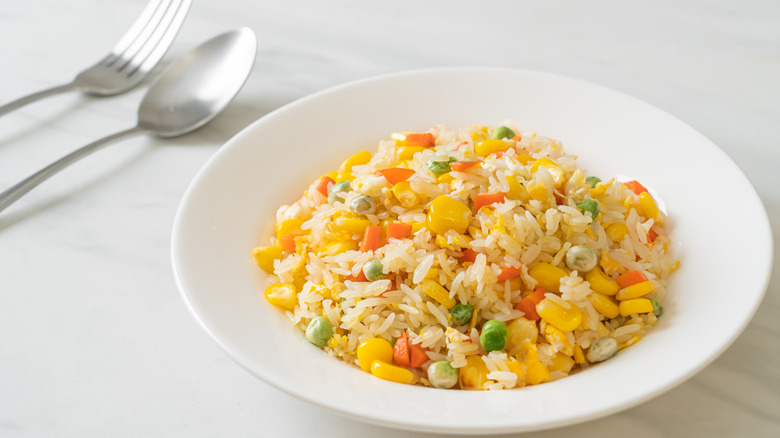 Bowl of rice with vegetables 