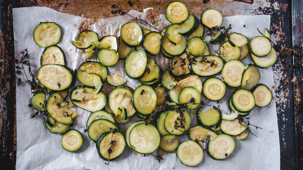 zucchini on tray for late summer ratatouille