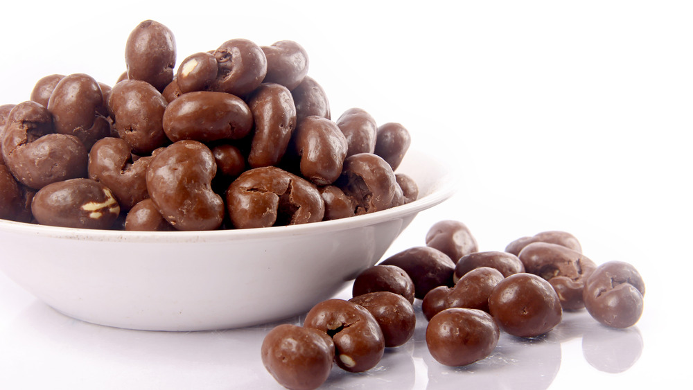 bowl of chocolate-covered cashews