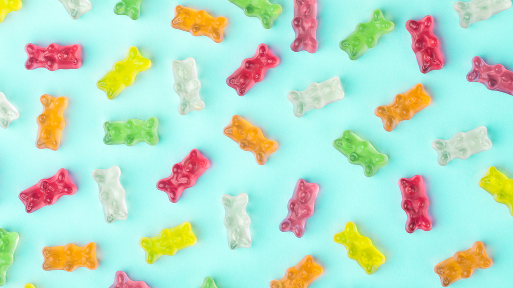 Gummy bears on aqua background