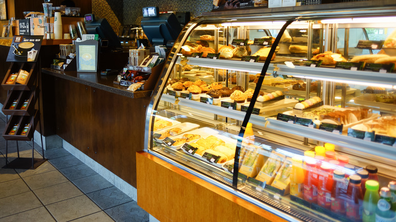A Starbucks pastry selection and coffee bar
