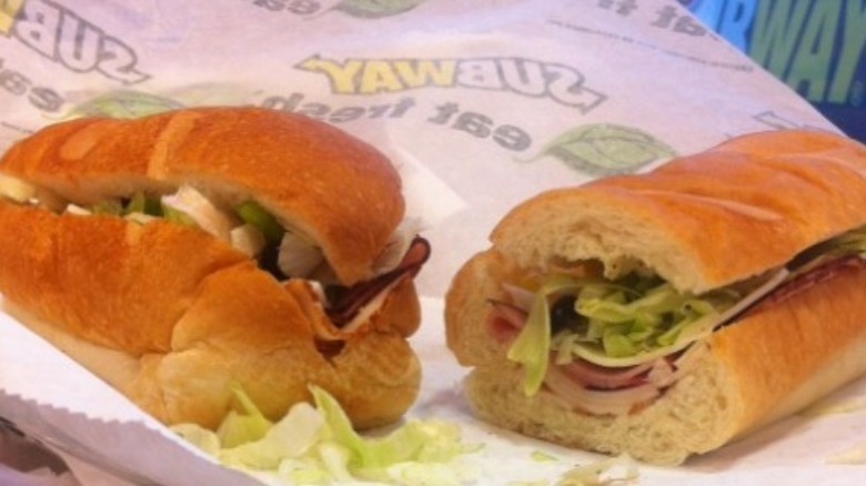 A Subway sandwich cut "old style"