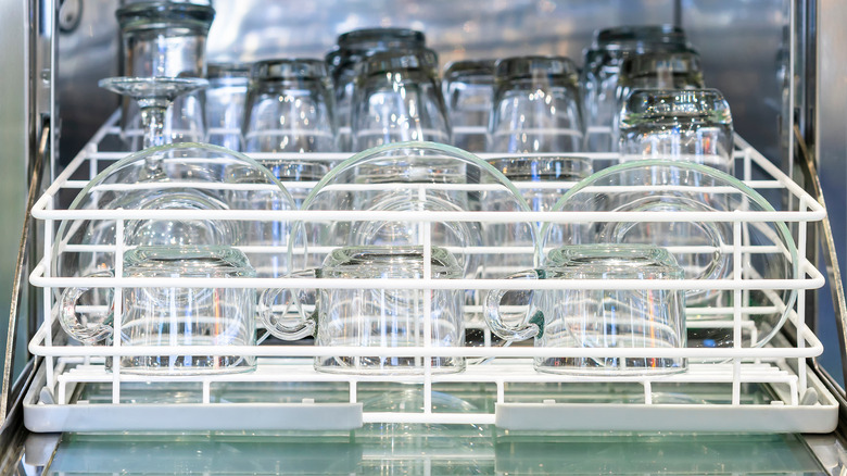 Glasses in a dishwasher