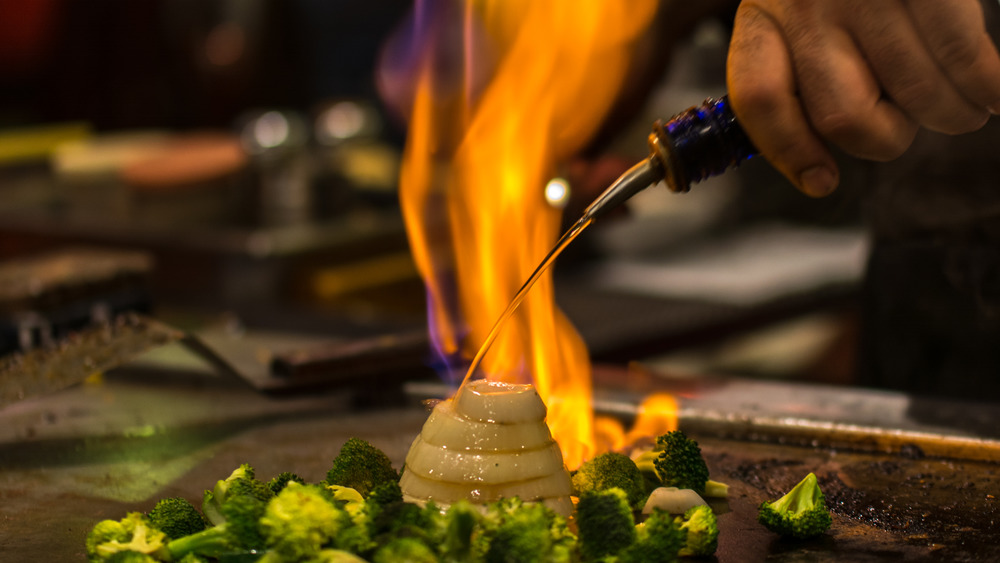 Onion volcano at hibachi restaurant